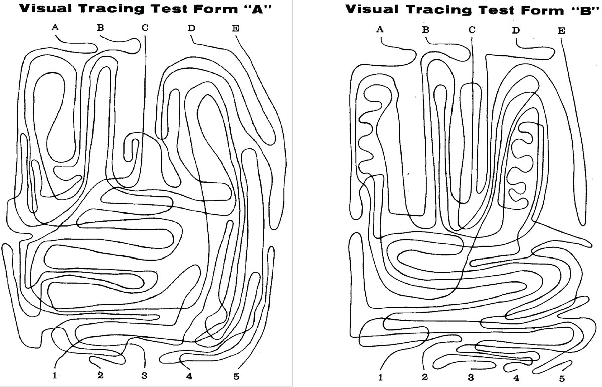 The Groffman Tests A (left) and B (right) are examples of visual tracing exercises that can help determine the impact of plus lenses.