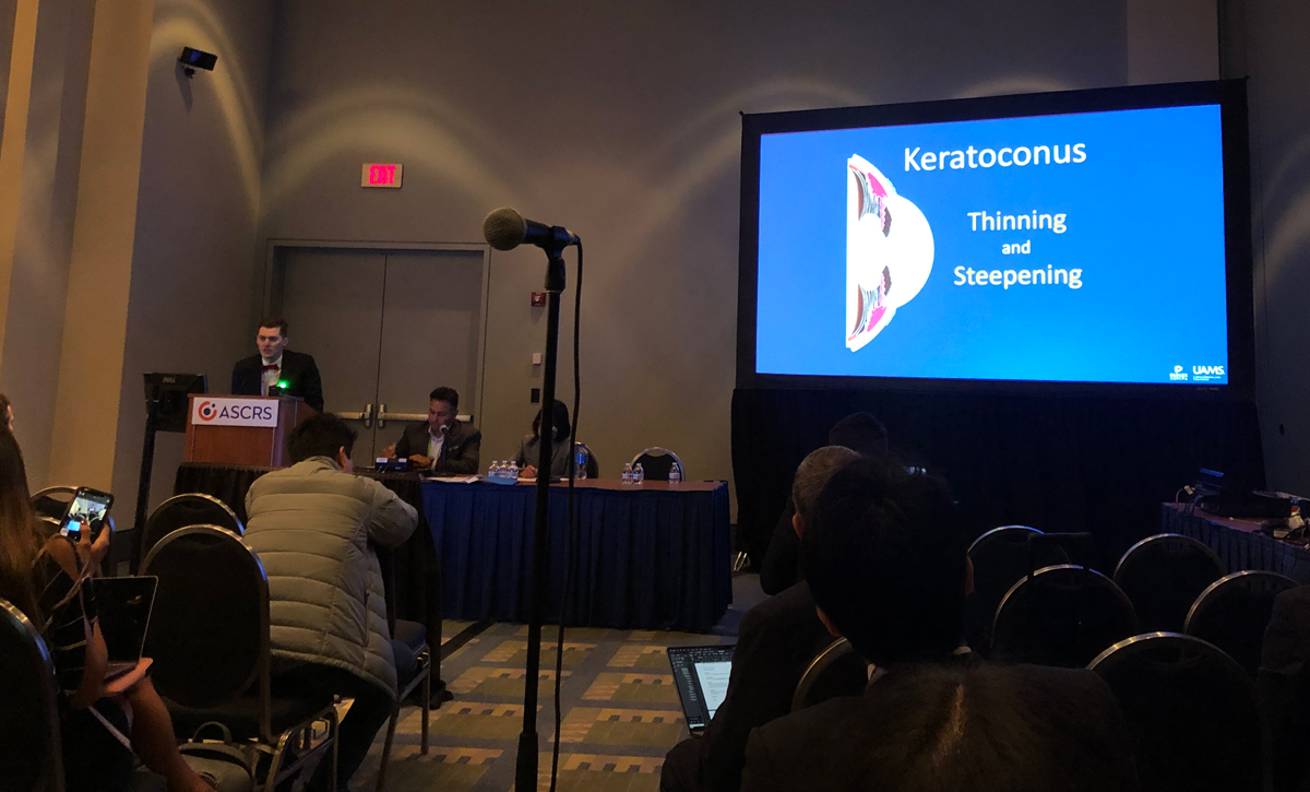 Dr. Philip Dockery presenting his team's paper on clinical outcomes of CXL during this year's ASCRS meeting.