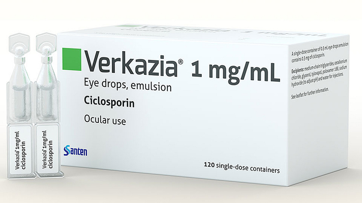 Verkazia (cyclosporine ophthalmic emulsion) 0.1% eye drops for treating VKC.