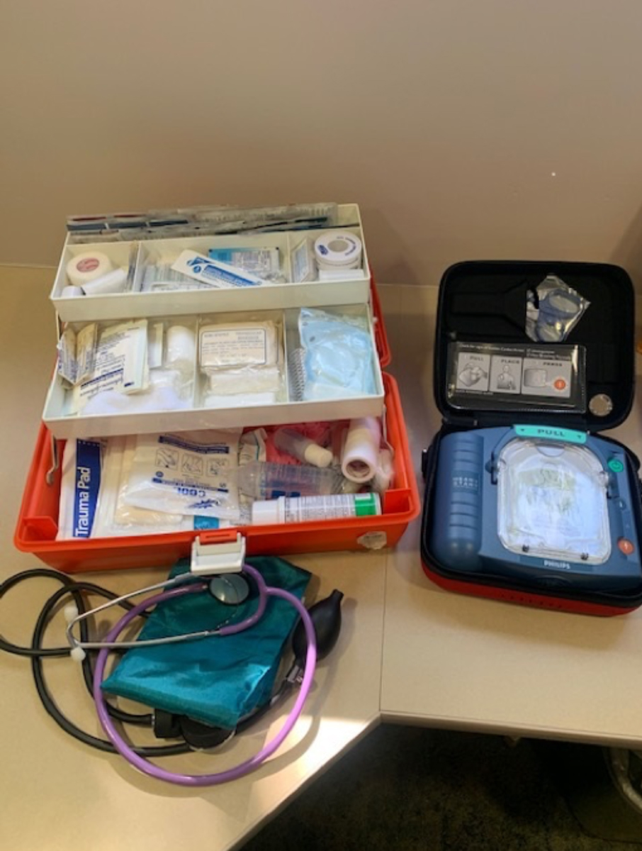 This is the inside of an emergency kit used at Northeastern State University Oklahoma College of Optometry.