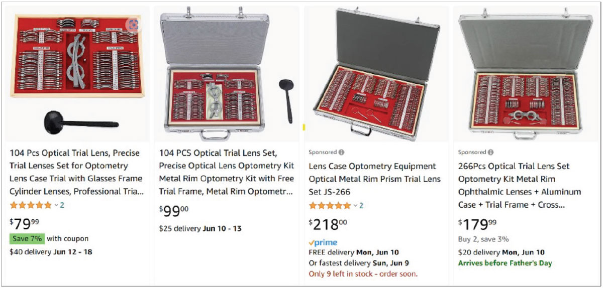 Fig. 2. Trial lens sets available for online purchase without a professional license.